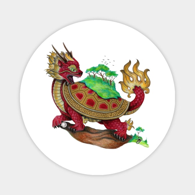 Red Asian Turtle Dragon Magnet by Sandra Staple